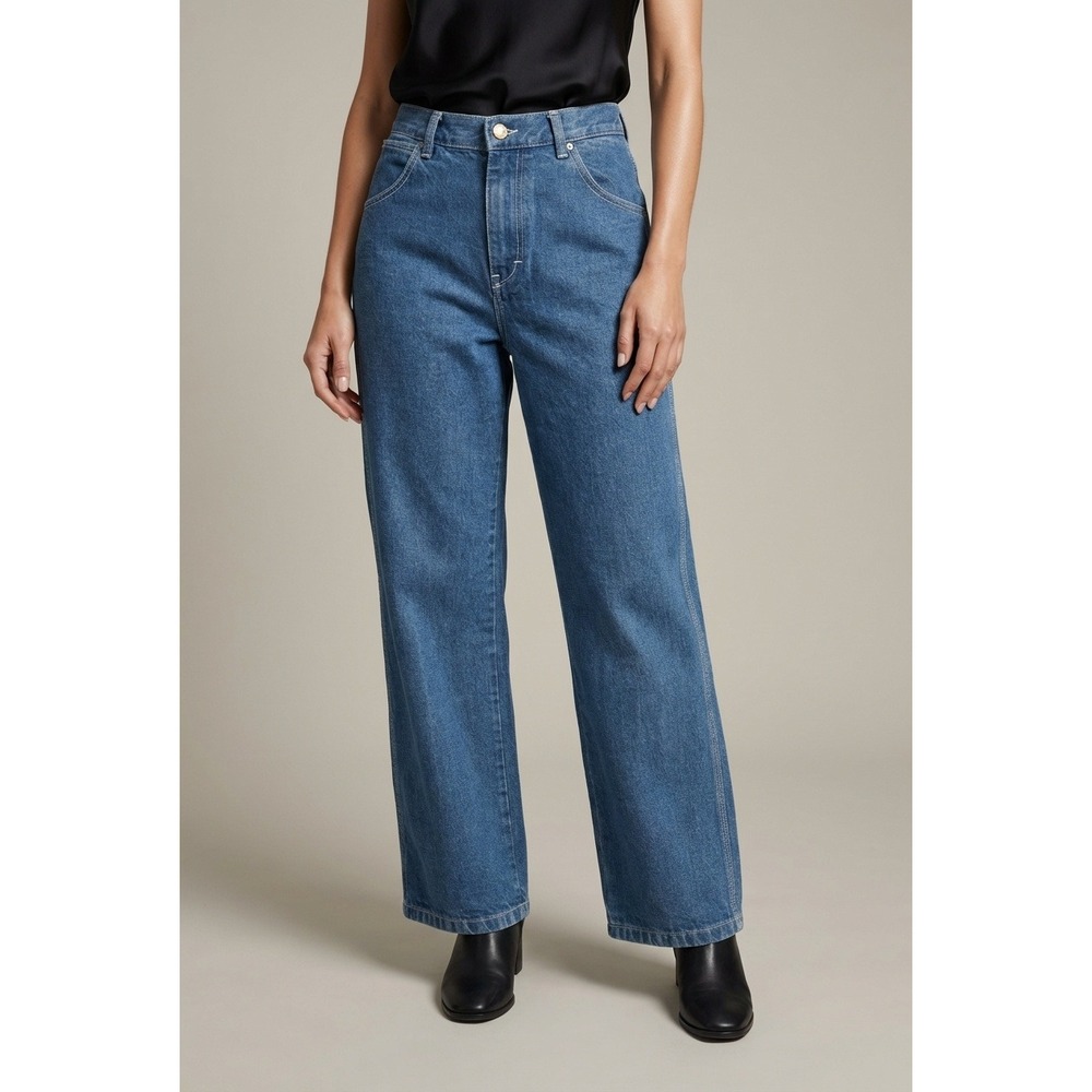 Tory Burch Blue Cotton High Rise Carpenter Wide‎ Leg Jeans Size 27